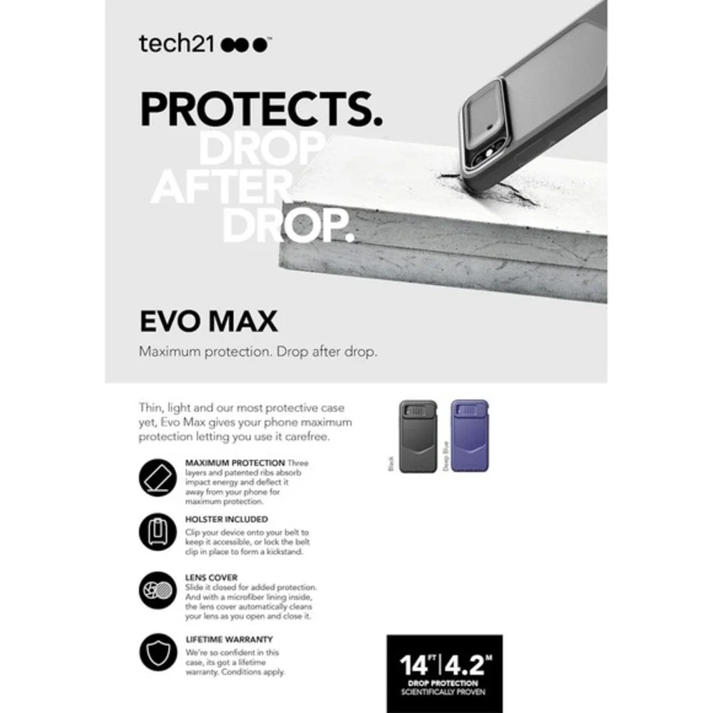 Tech21‎ Evo Max iPhone X/XS Case w Holster Lens Cover NEW Black